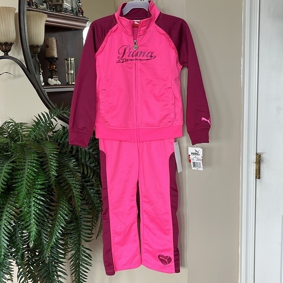 Brand New Puma Neon Pink Tracksuit Zip Up Track Jacket & Pants Glitter Ruffle - Picture 8 of 16